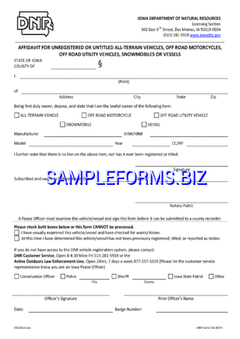 Iowa Affidavit for Unregistered or Untitled Vehicle/Vessel Form pdf free